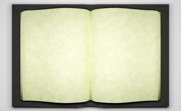 A photograph of an open, hard-cover book which is open to two blank pages.